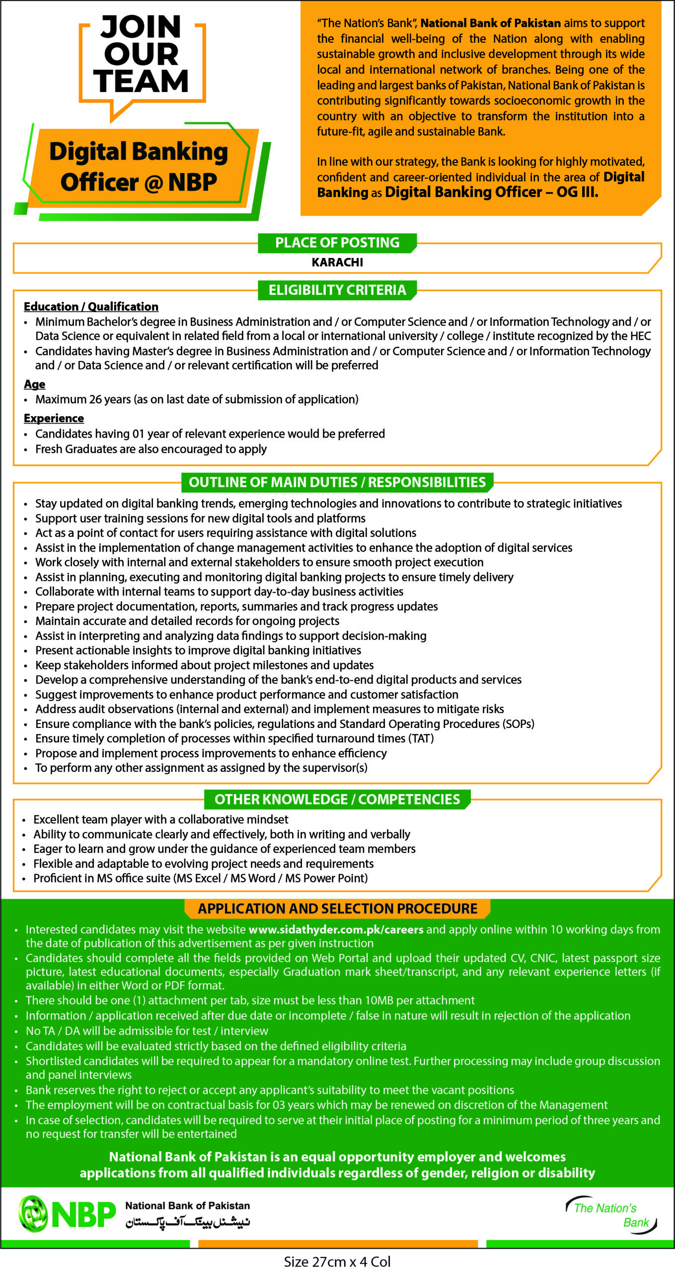  National Bank of Pakistan NBP Jobs 2025 OG-III Digital Banking Officers