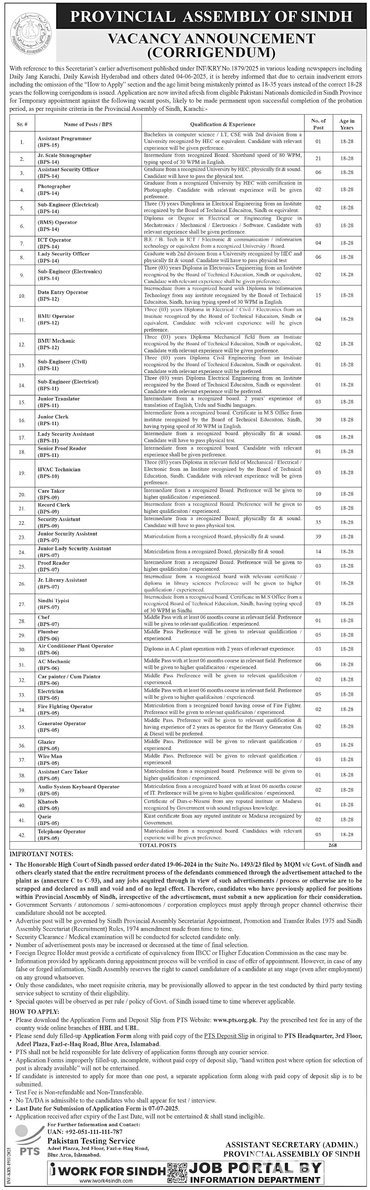 Provincial Assembly Sindh Jobs 2025 Application Form & PTS Test