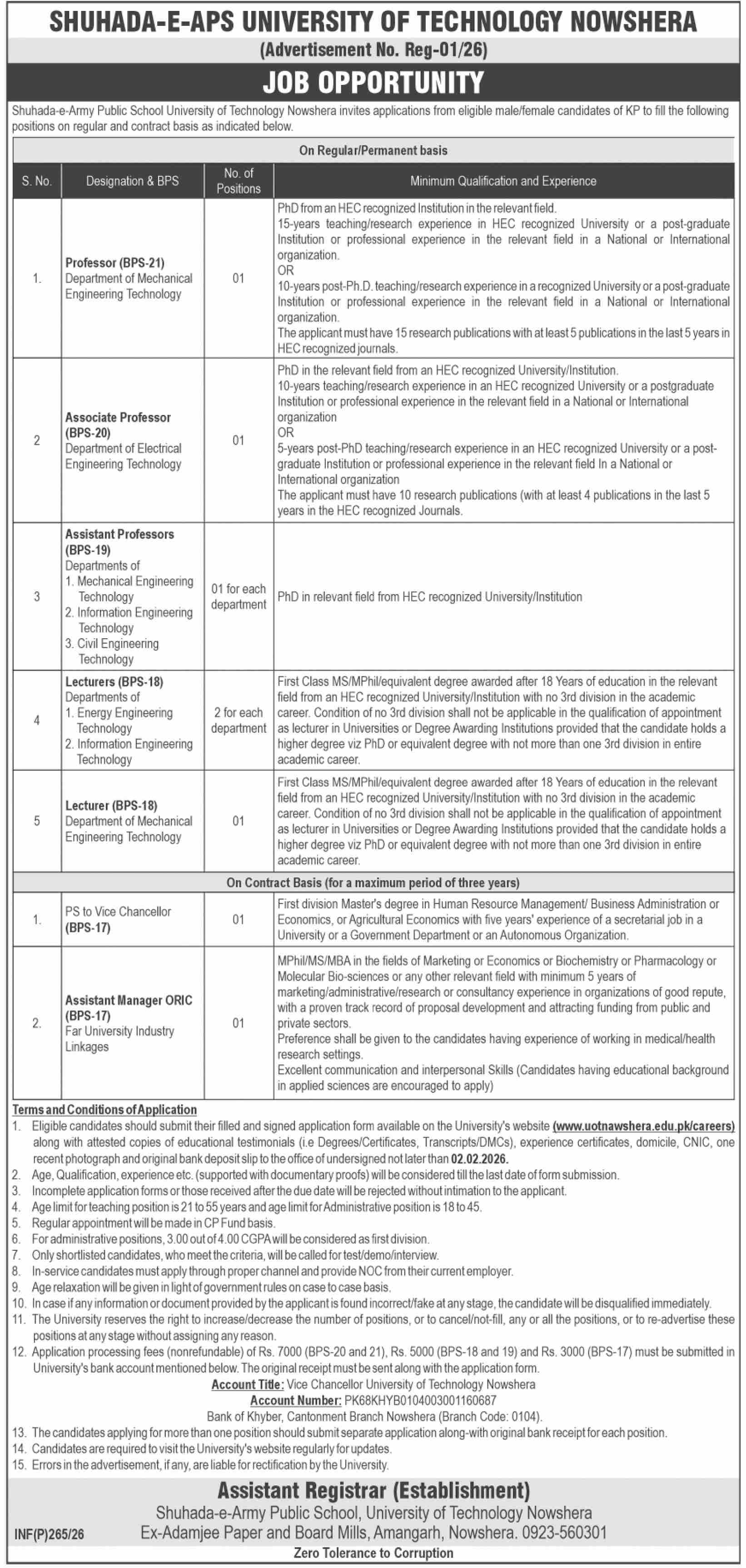  Shuhada-e-APS University Taching job