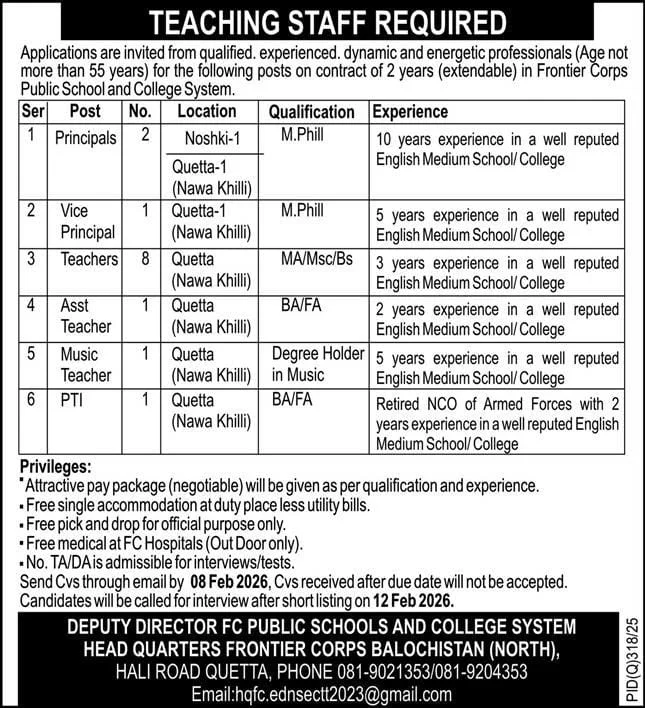  Frontier Corps Public Schools Jobs 2026