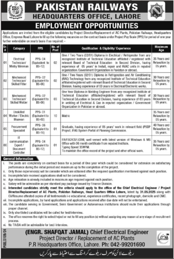  Pakistan Railways Jobs 2025 | Electrical, Mechanical, IT & Procurement Positions