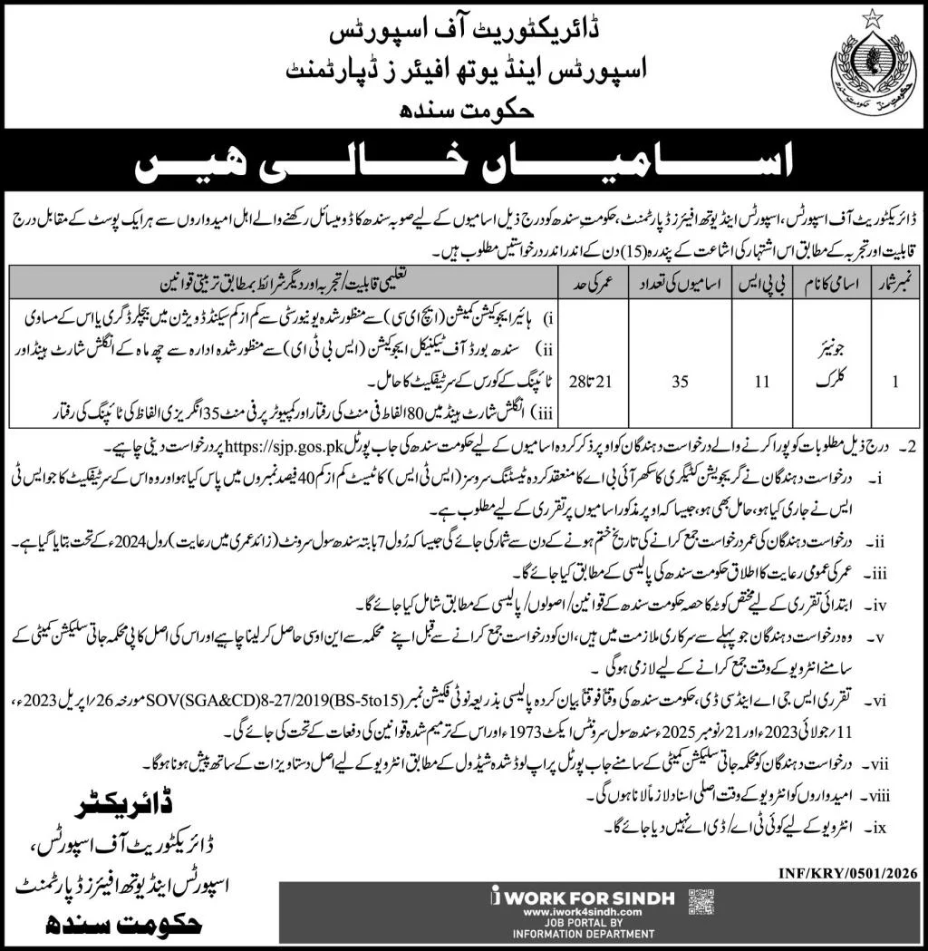  Junior Clerk Jobs 2026 Sindh