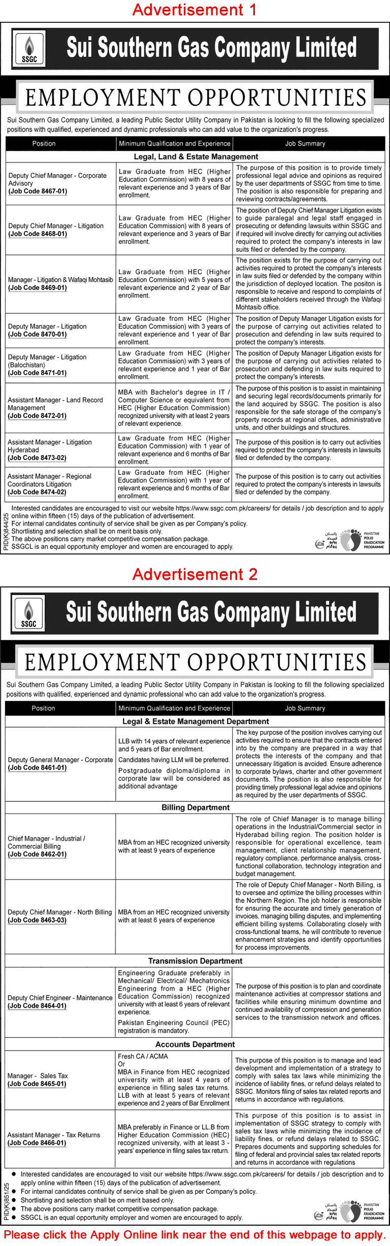  Sui Southern Gas Company Jobs 2025 