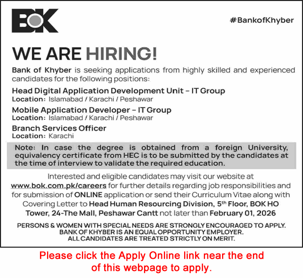  Bank of Khyber Jobs 2026