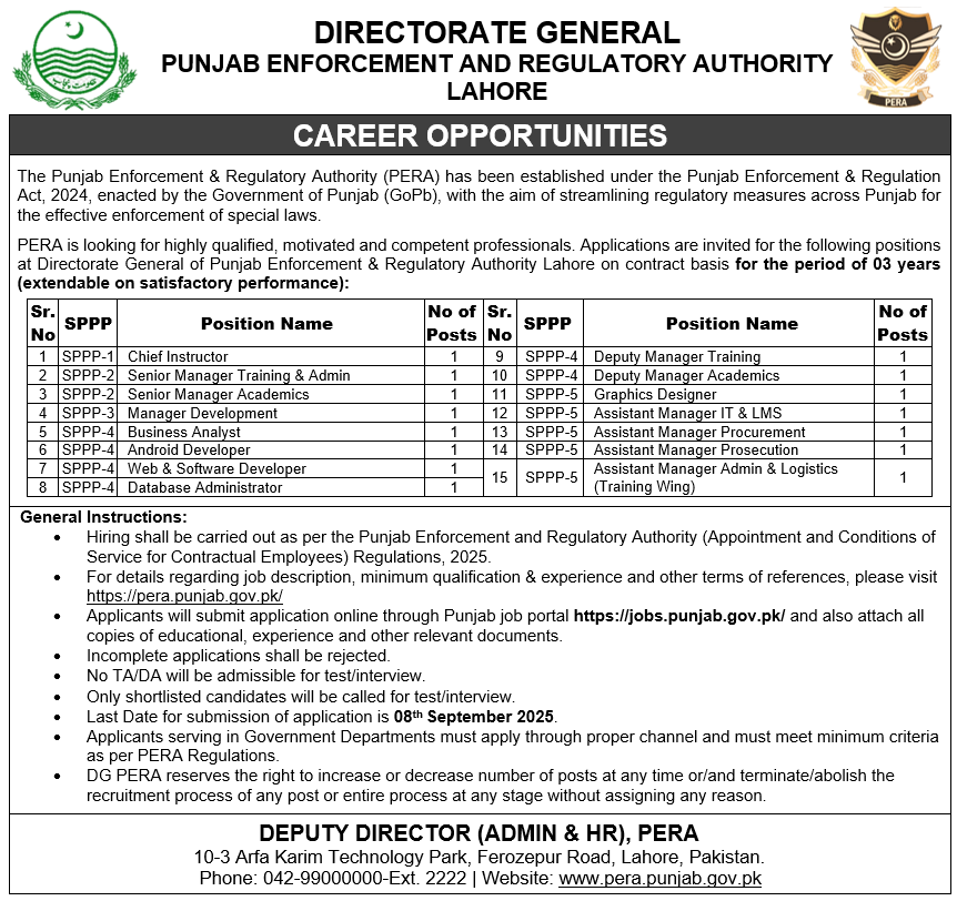  PERA Jobs 2025 Latest Advertisement Online Apply