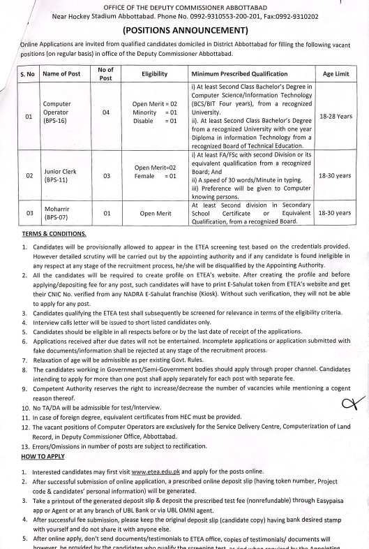  Deputy Commissioner Abbottabad Jobs 2025 