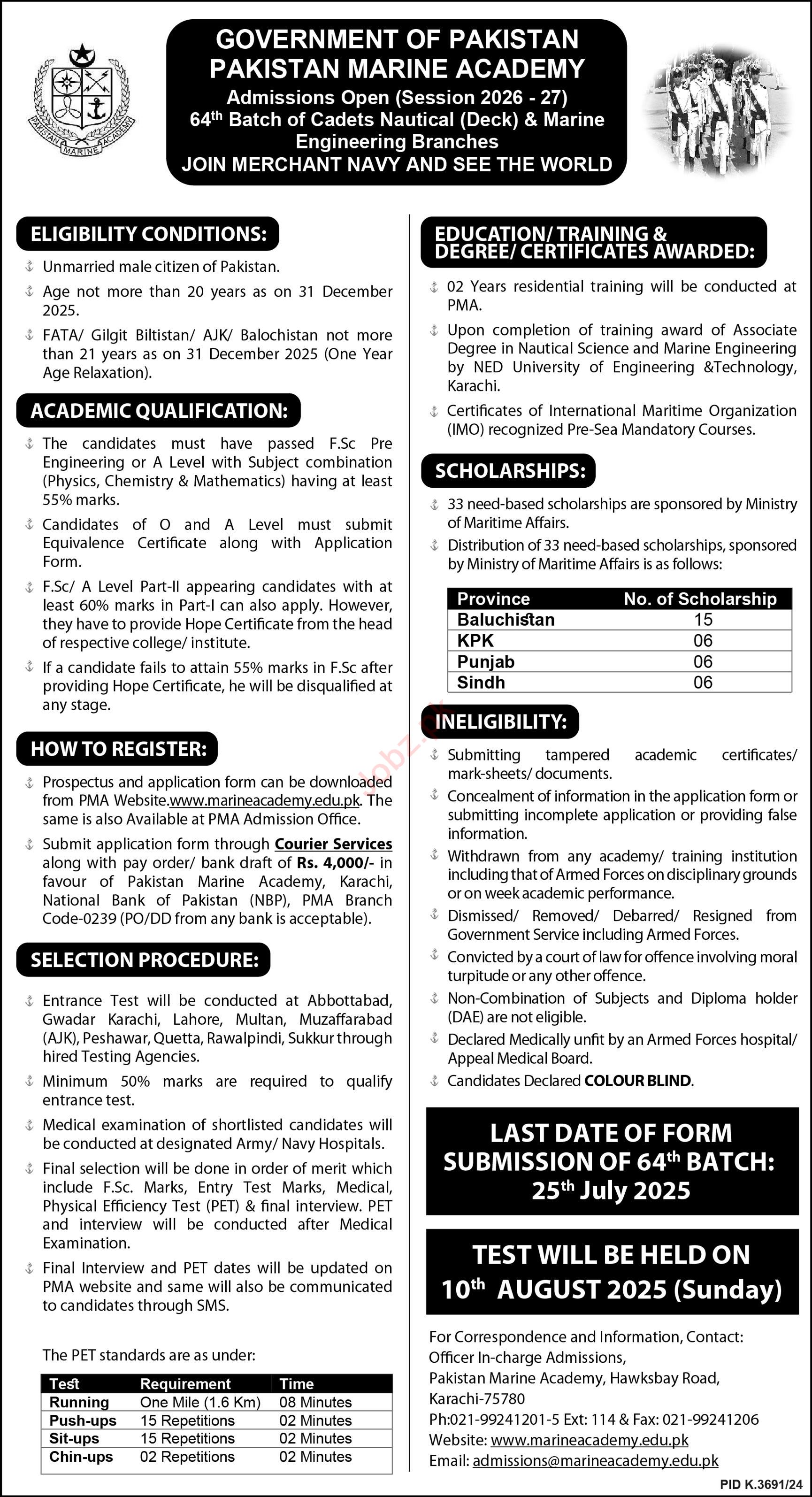  Jobs Available At Pakistan Marine Academy