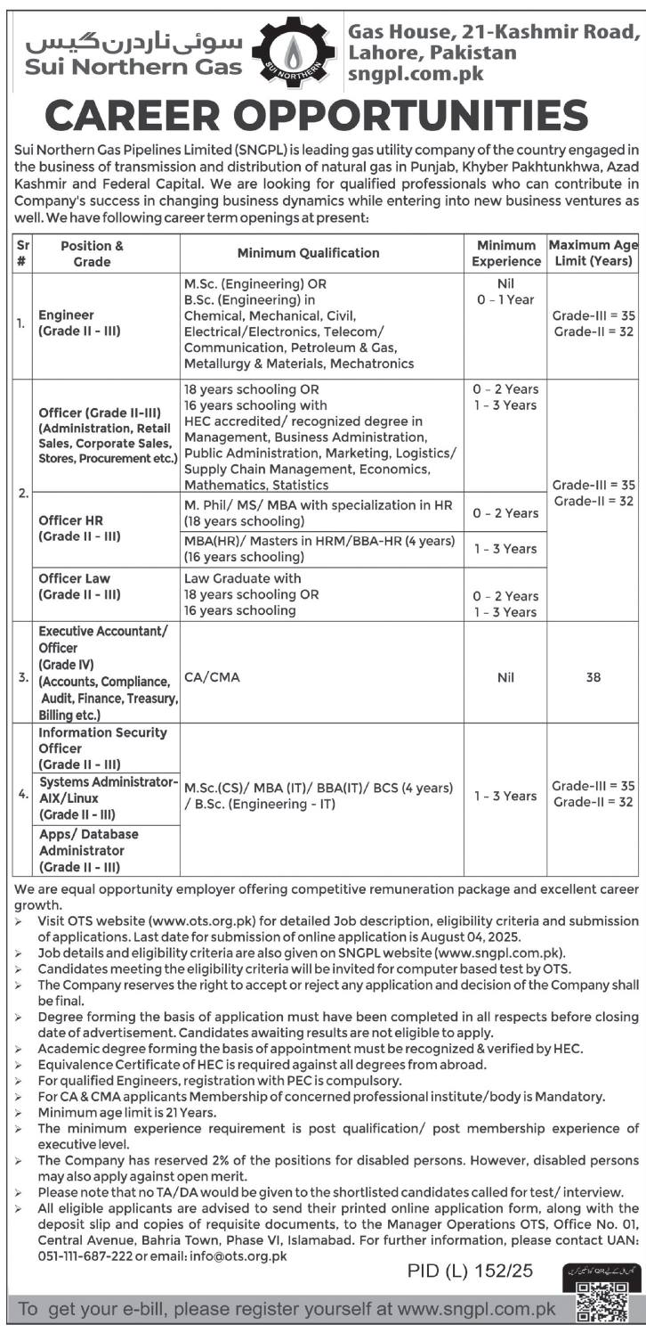  SNGPL Jobs 2025 Advertisement Online Apply