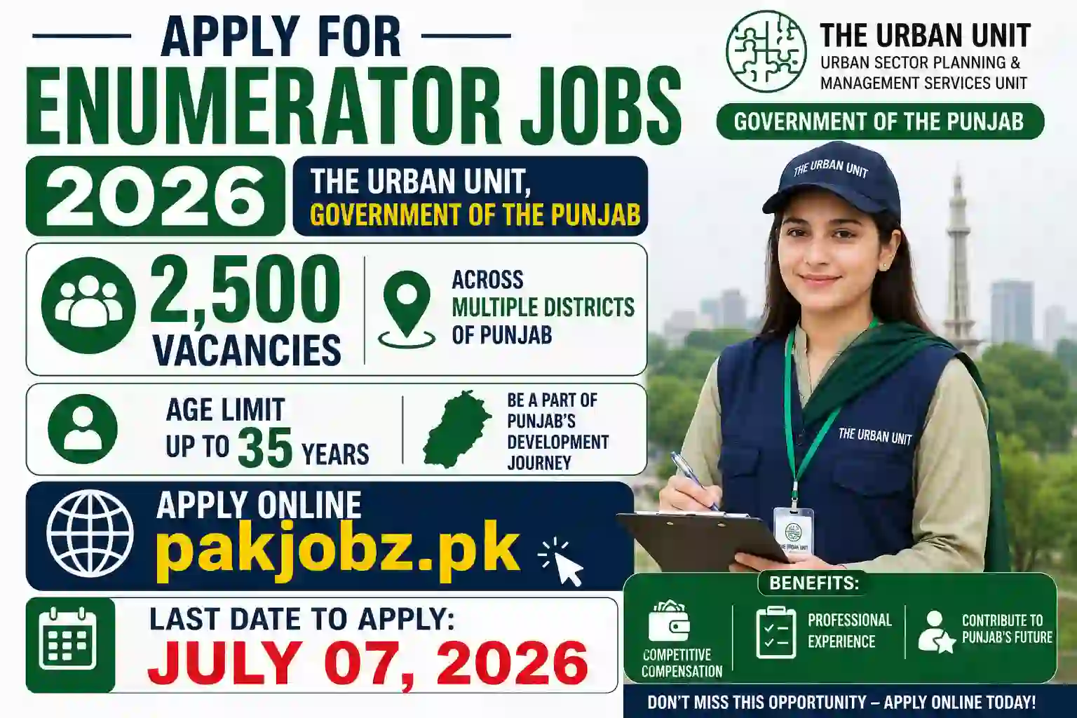 Enumerator Jobs 2026 – The Urban Unit Punjab