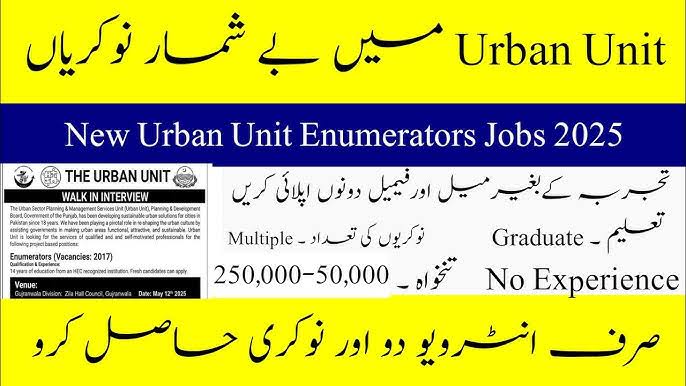 Walk-In Interview for Enumerators (2700 Vacancies) at The Urban Unit Punjab – August 2025