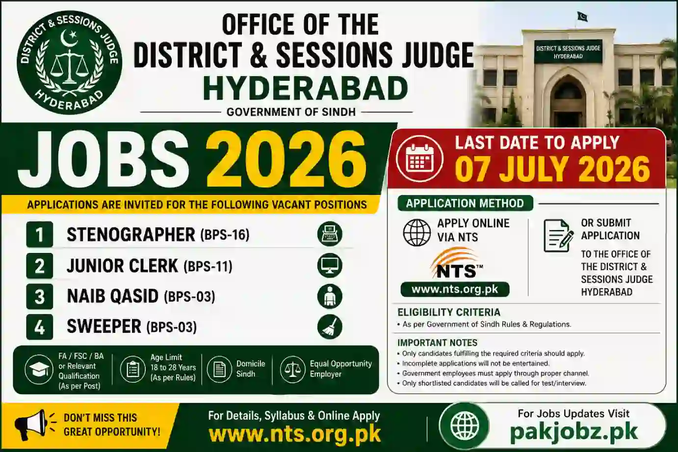 District & Sessions Court Hyderabad Jobs 2026