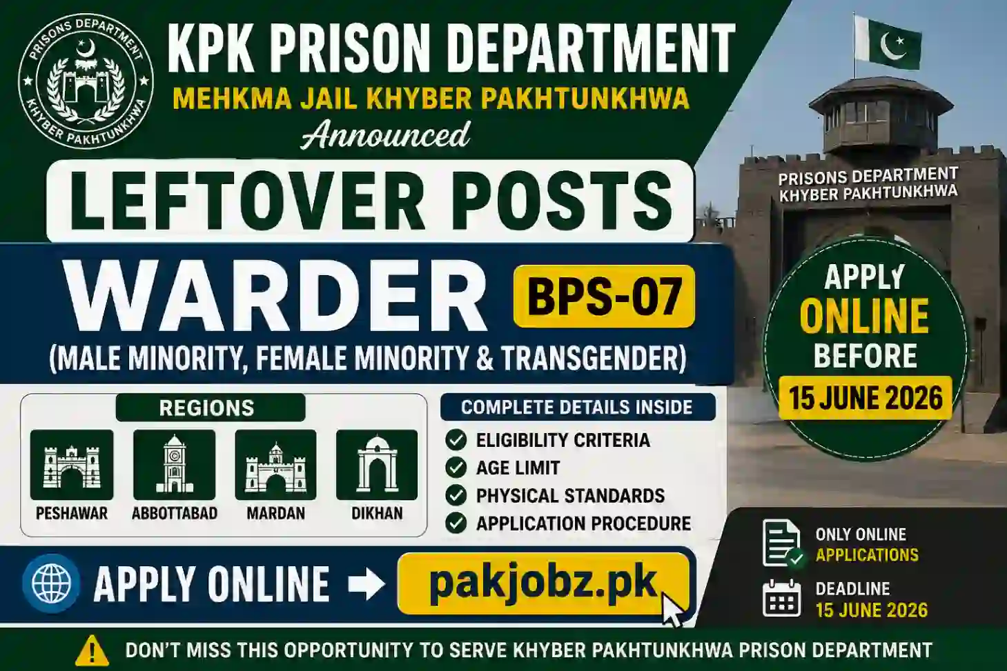 KPK Prison Department Jobs 2026 Social Image