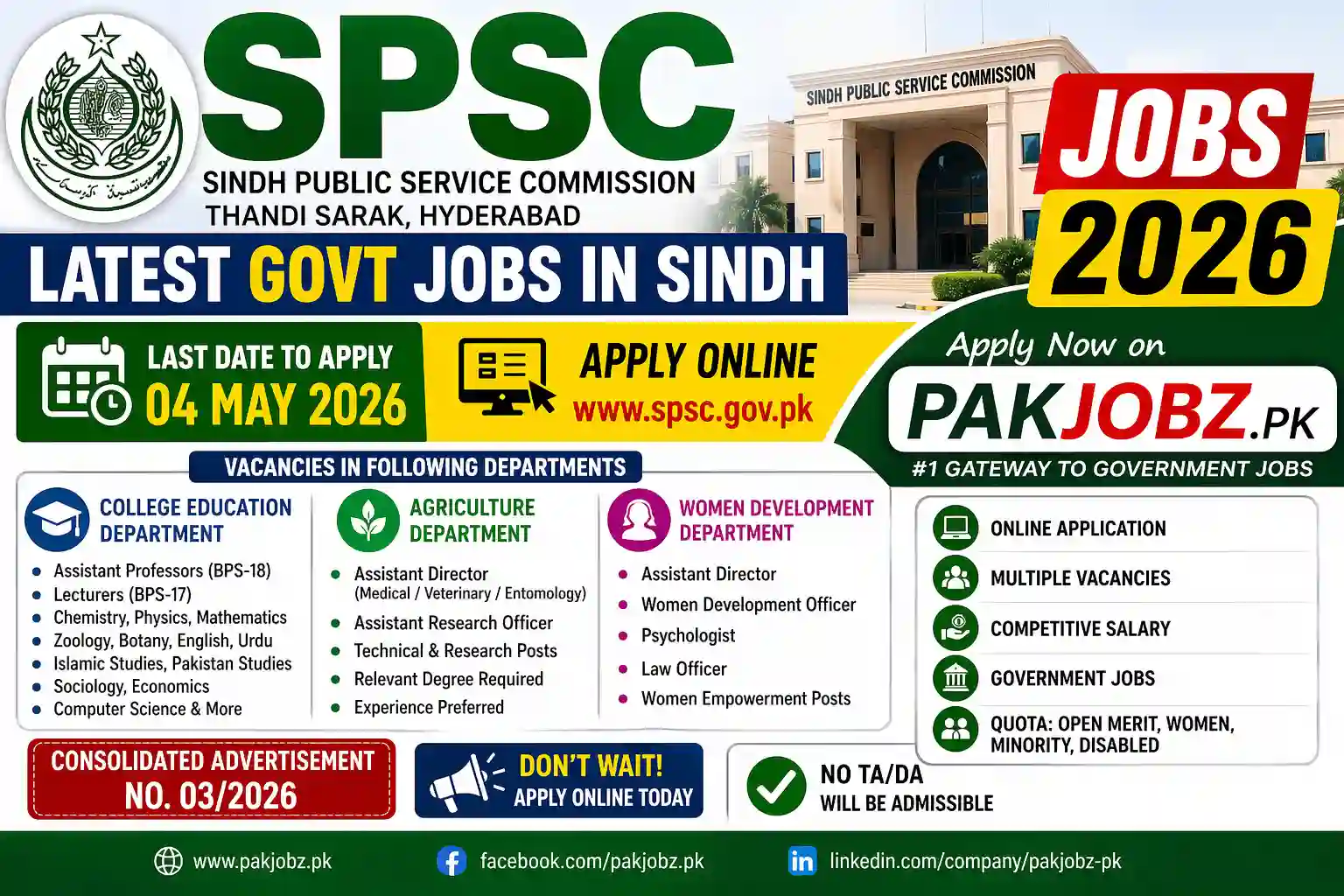 SPSC Jobs 2026 Apply Online