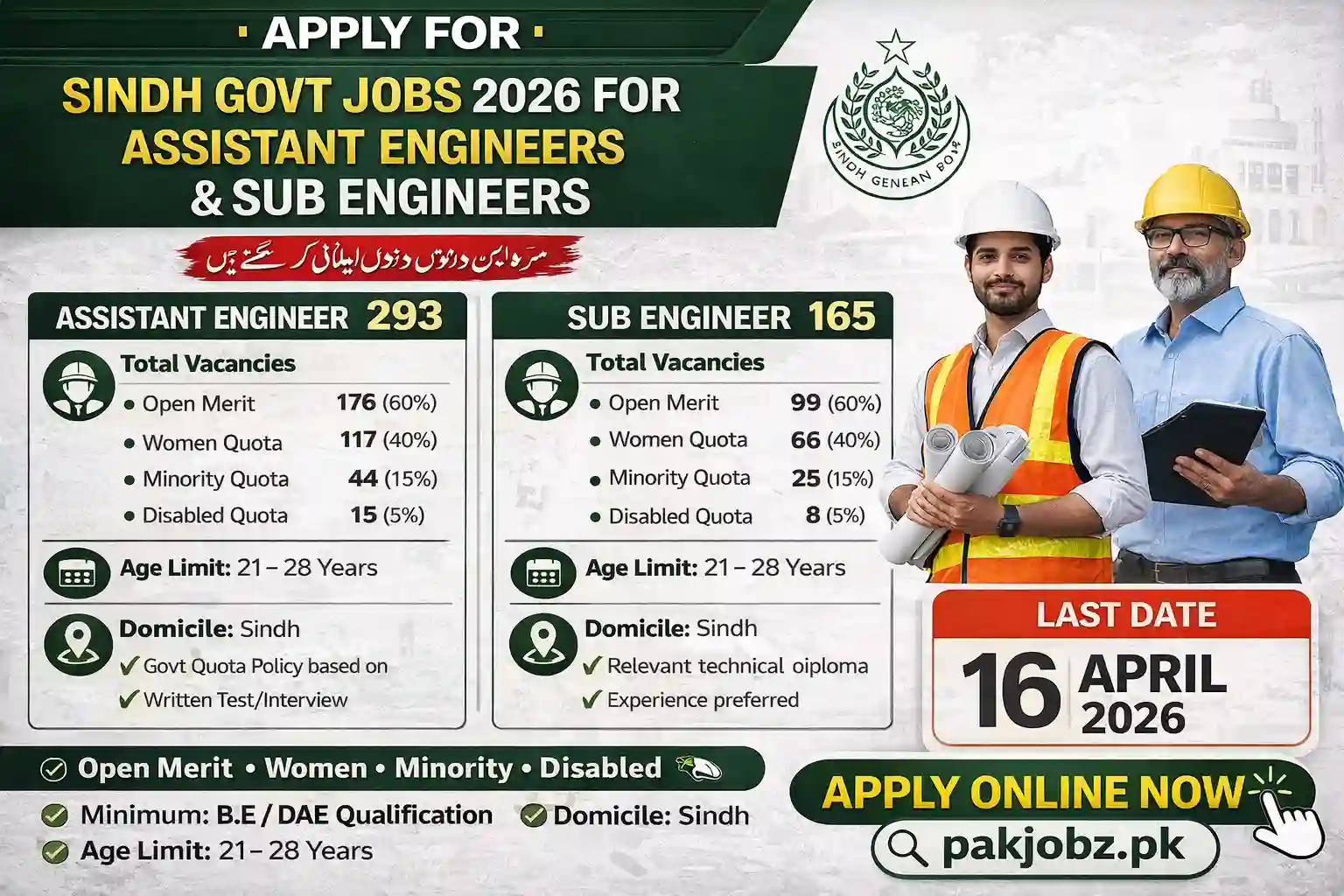 Sindh Government Jobs 2026 for Engineers