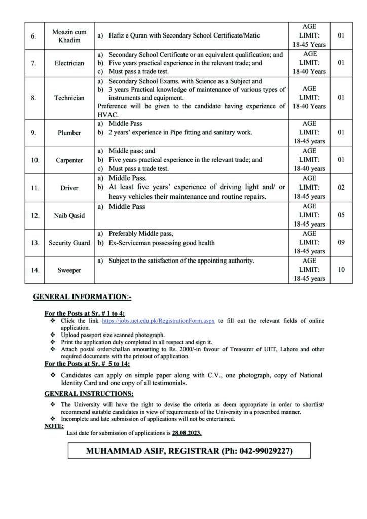 UET Lahore Jobs 2023 - University Engineering and Technology Lahore Jobs 2023