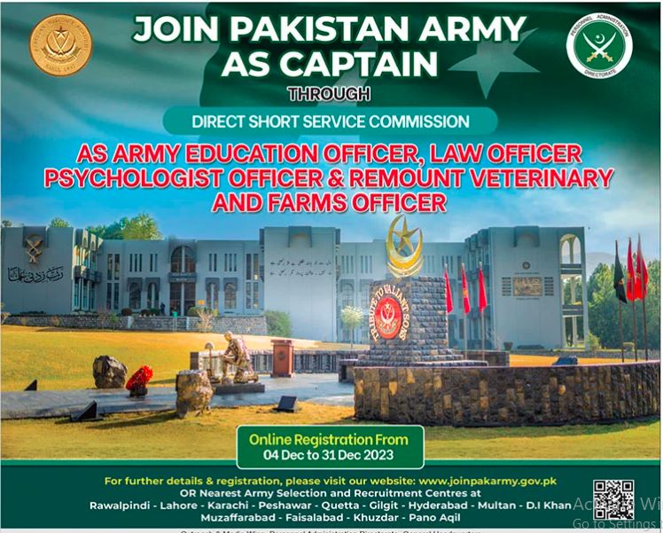 Advertisement of Pakistan Army Captain Direct Short Service Commission Jobs 2024